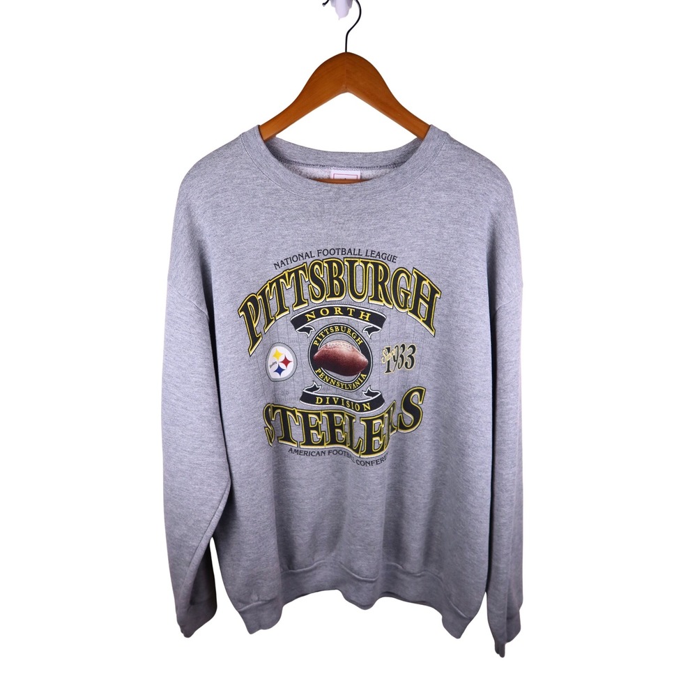 NFL Pittsburgh Steelers Sweatshirt Heather Gray Crewneck Graphic Pullover XL